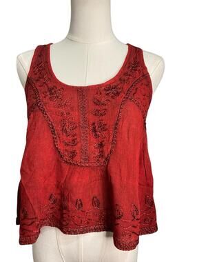 Rhea Red Embroidered Petticoat Crop Top NWT One Size S/M Boho